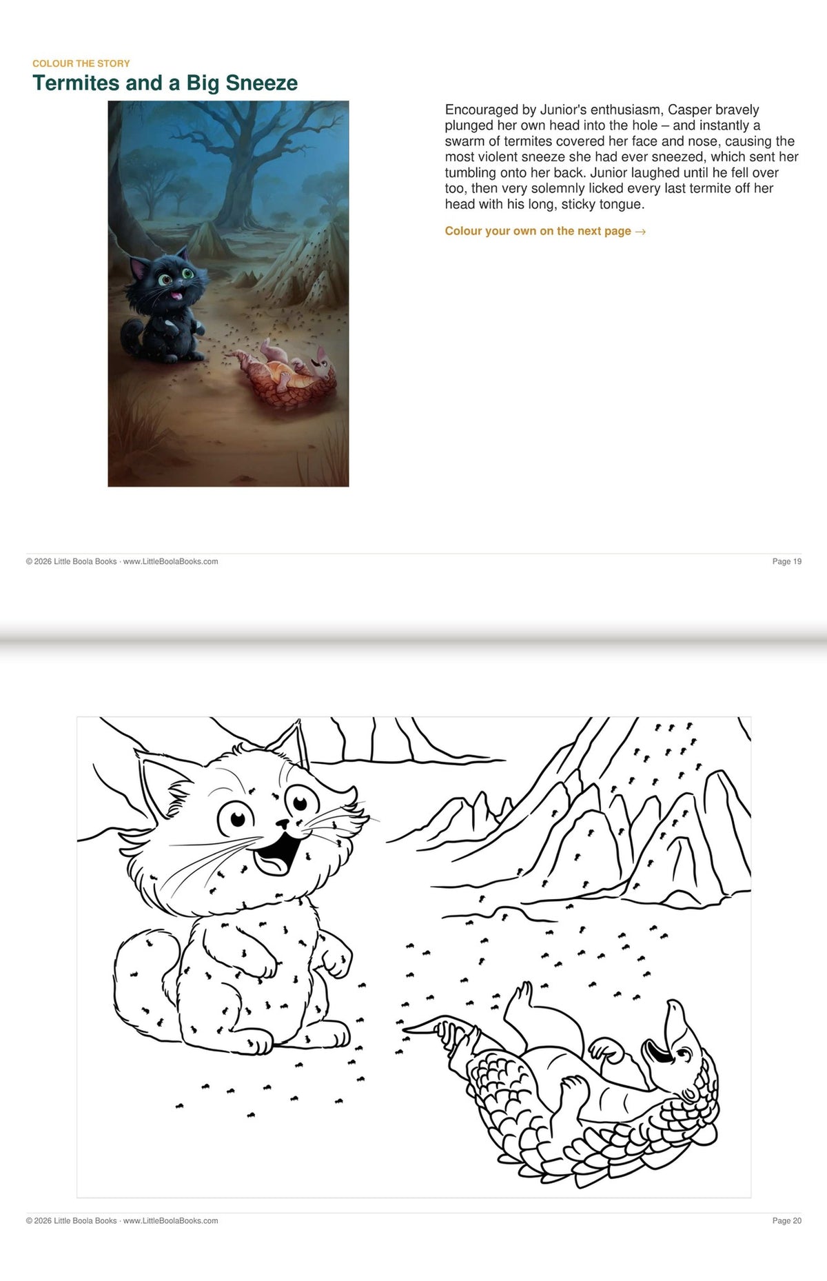 Inside Activity Book 1: The Pangolins. Colour the Story: a picture from the book above the page to colour in