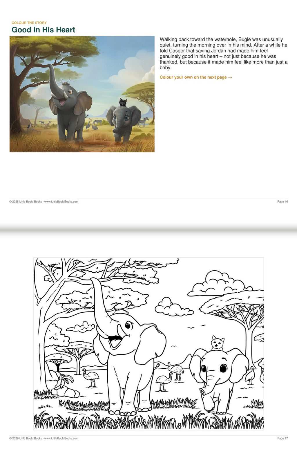 Inside Activity Book 2: The Elephants. Colour the Story: a picture from the book above the page to colour in
