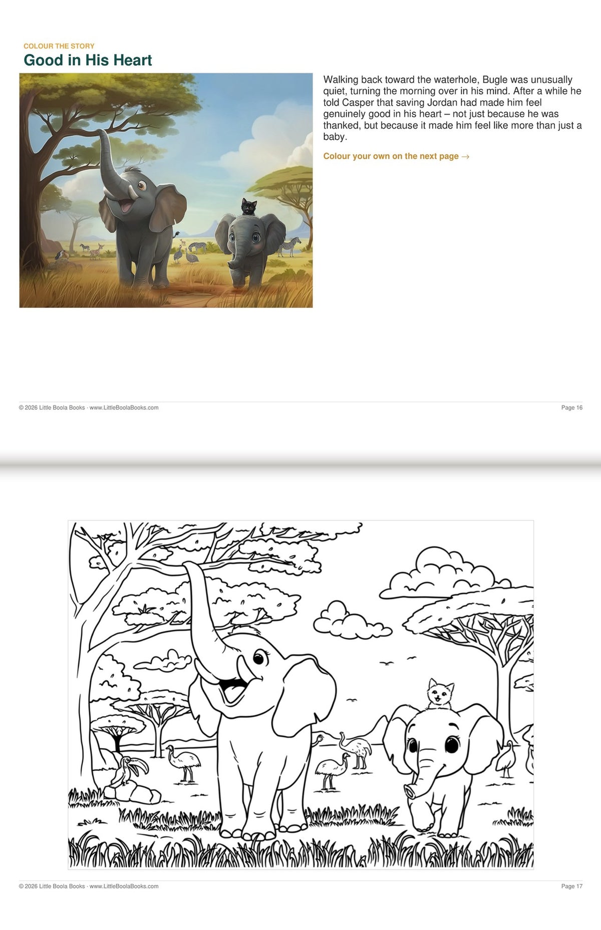 Inside Activity Book 2: The Elephants. Colour the Story: a picture from the book above the page to colour in