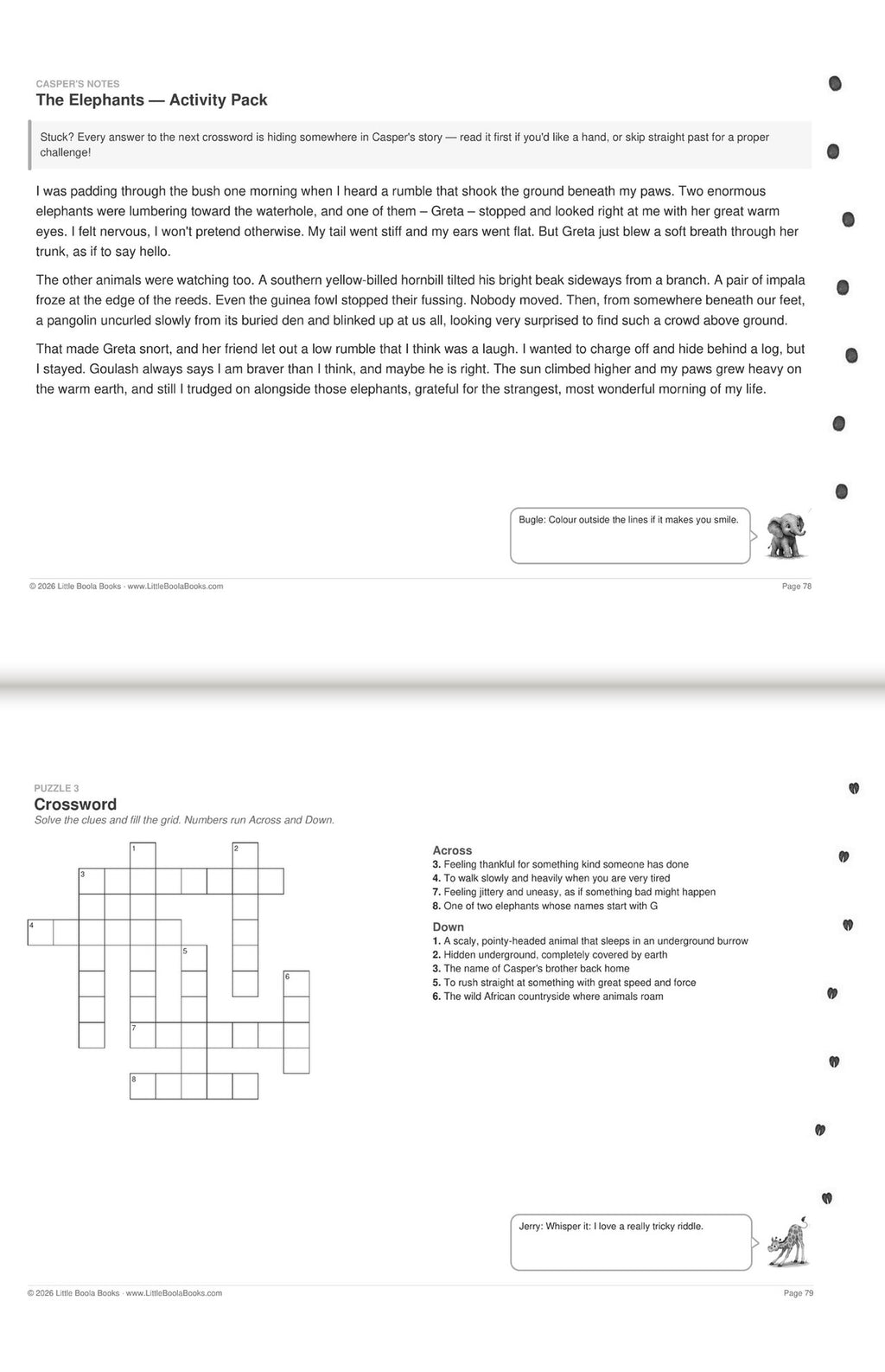 Inside Activity Book 2: The Elephants. Puzzles & Play: Casper's notes and a crossword whose answers hide in the story