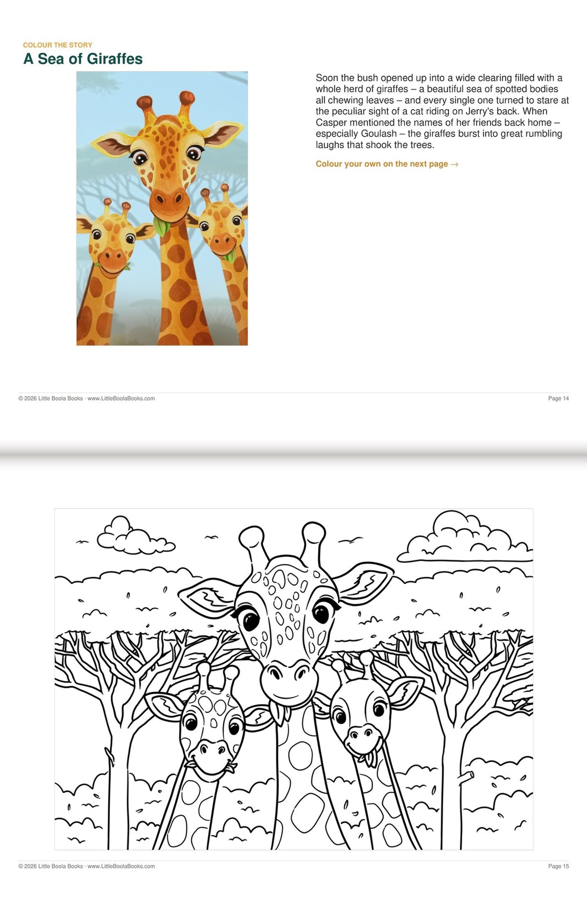 Inside Activity Book 3: The Giraffes. Colour the Story: a picture from the book above the page to colour in