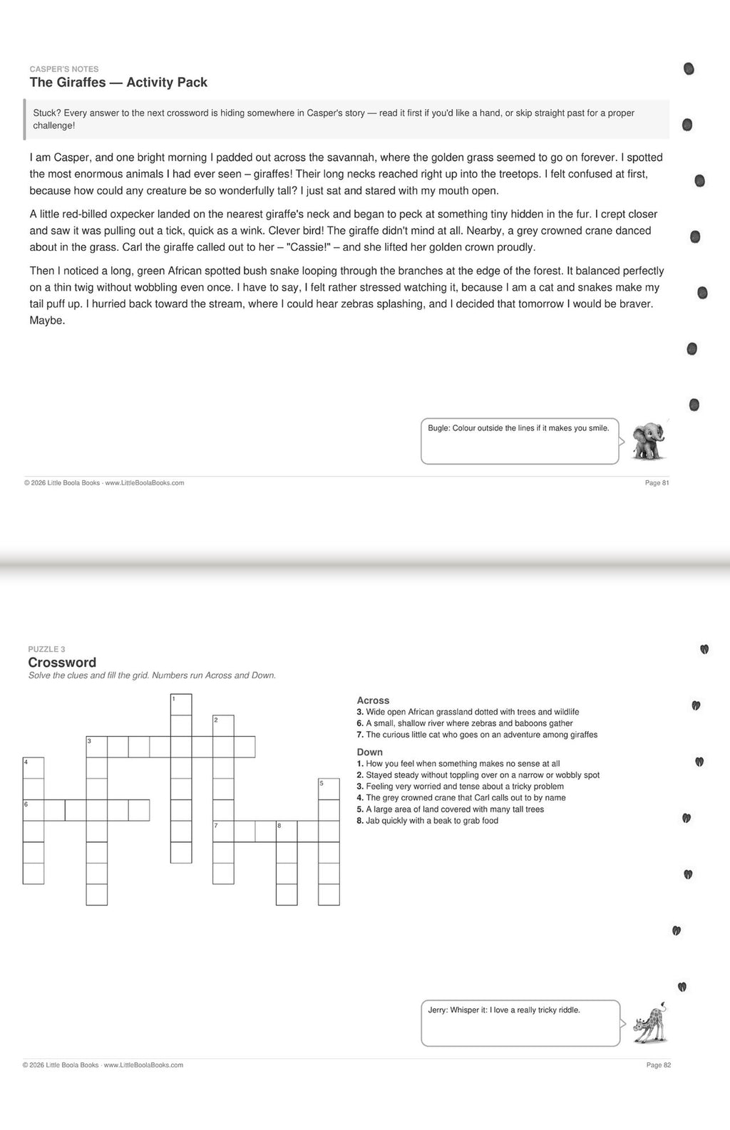 Inside Activity Book 3: The Giraffes. Puzzles & Play: Casper's notes and a crossword whose answers hide in the story