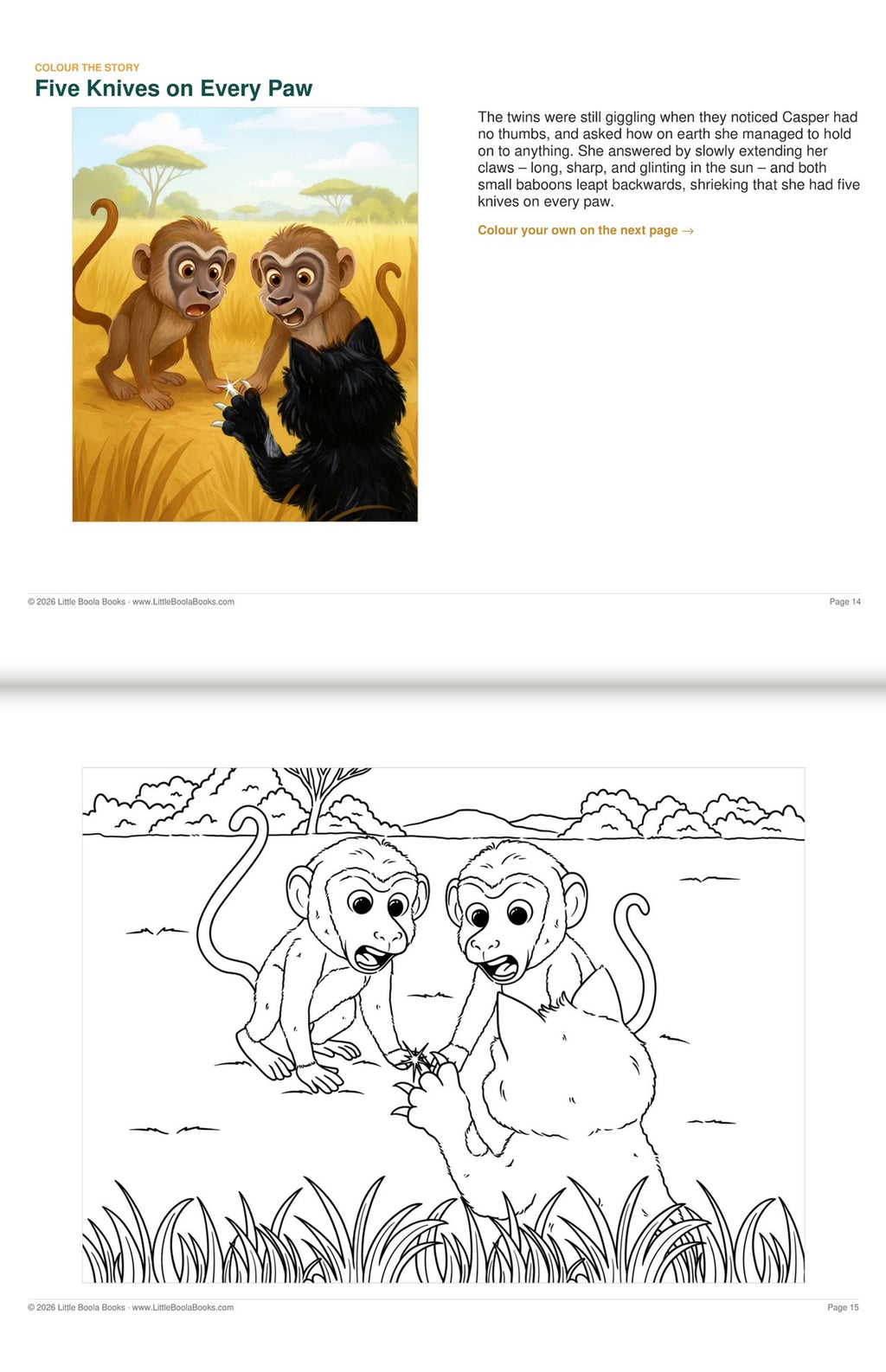 Inside Activity Book 4: The Baboons. Colour the Story: a picture from the book above the page to colour in