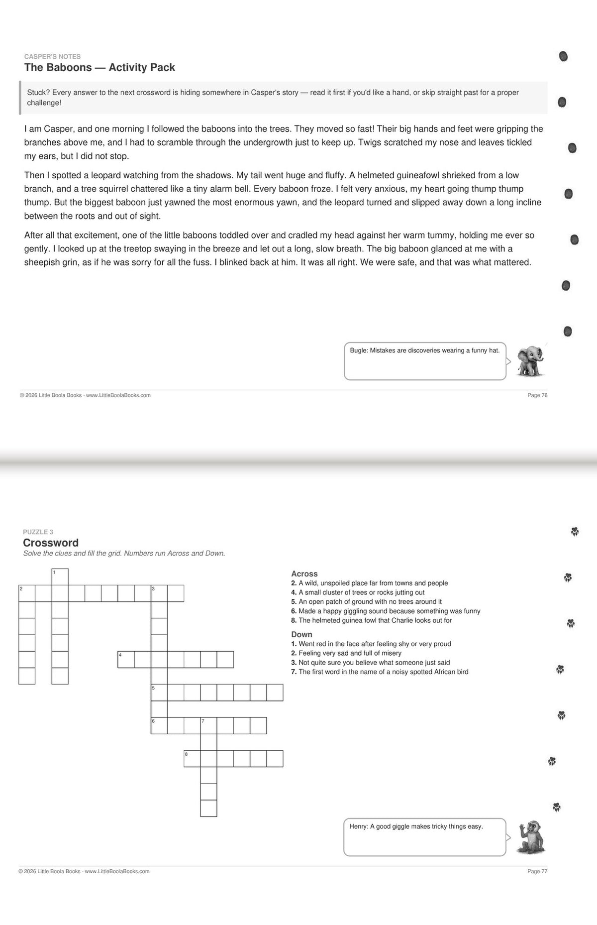 Inside Activity Book 4: The Baboons. Puzzles & Play: Casper's notes and a crossword whose answers hide in the story