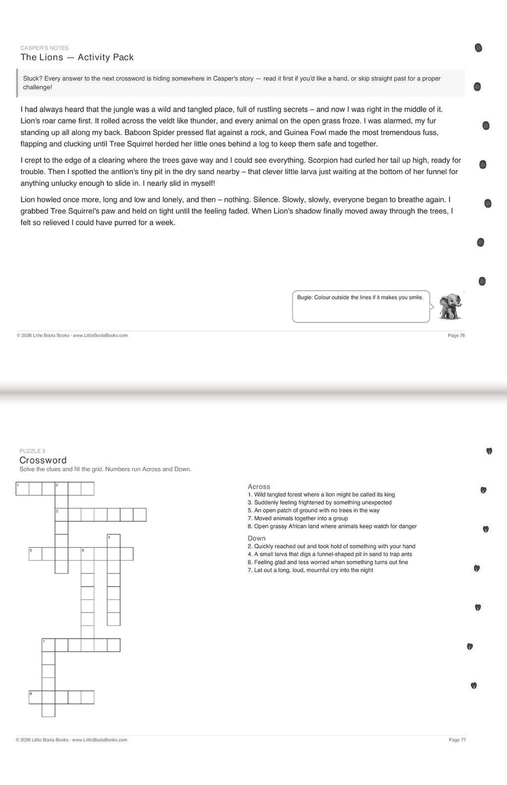 Inside Activity Book 5: The Lions. Puzzles & Play: Casper's notes and a crossword
