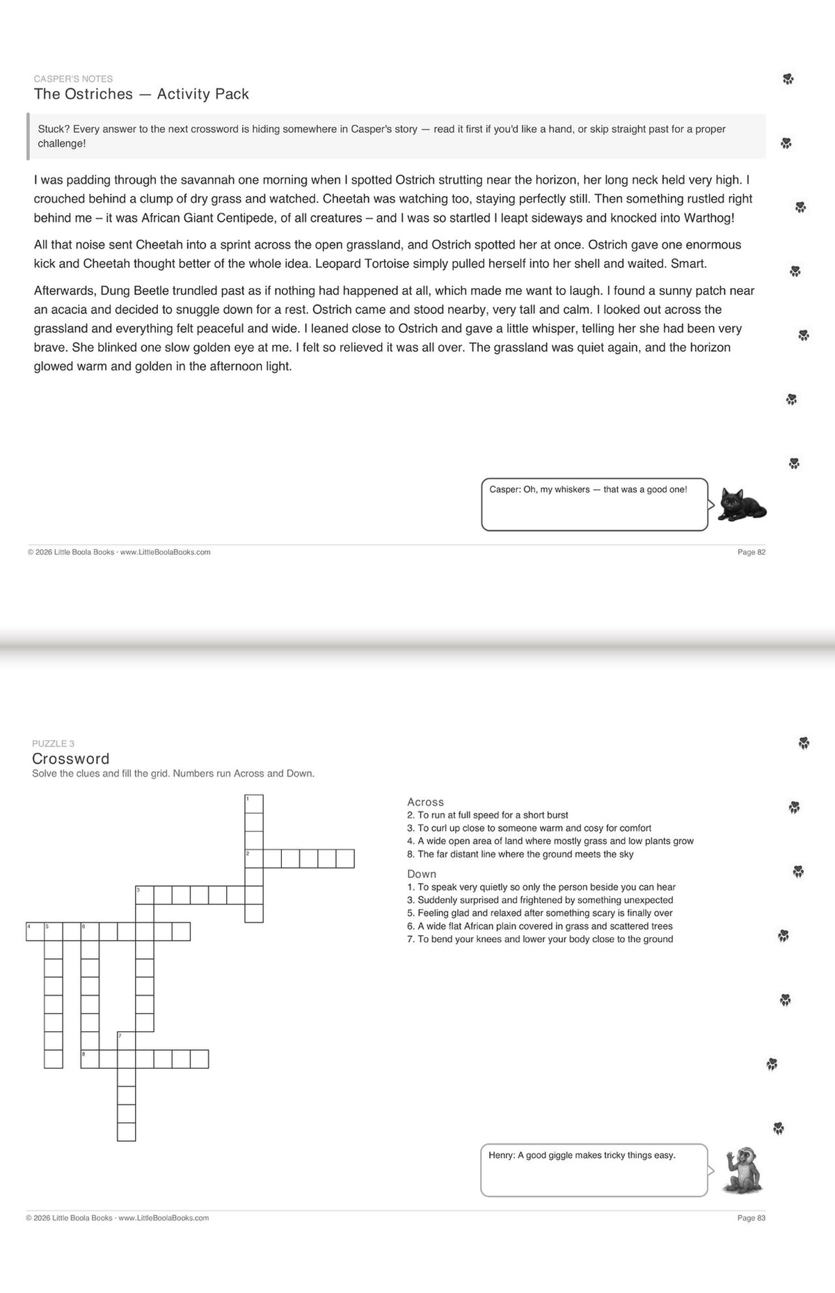 Inside Activity Book 6: The Ostriches. Puzzles & Play: Casper's notes and a crossword