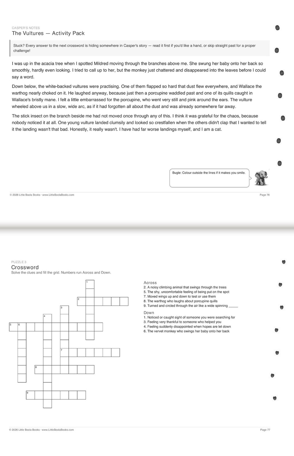 Inside Activity Book 7: The Vultures. Puzzles & Play: Casper's notes and a crossword