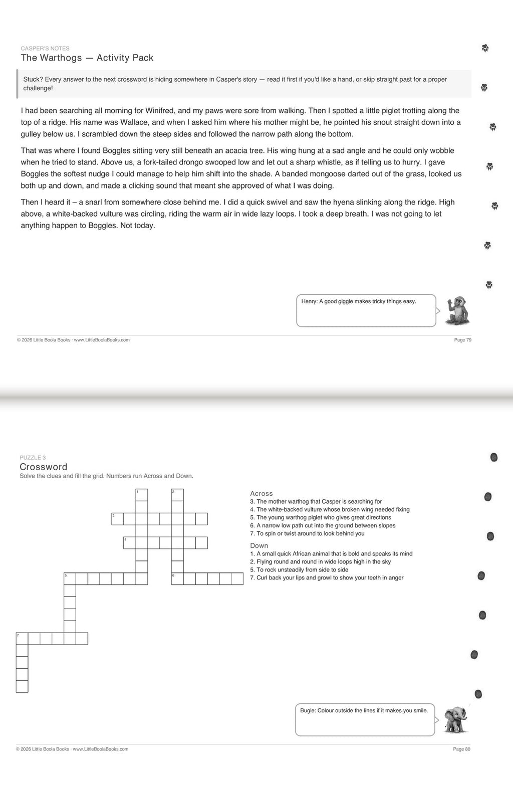 Inside Activity Book 8: The Warthogs. Puzzles & Play: Casper's notes and a crossword