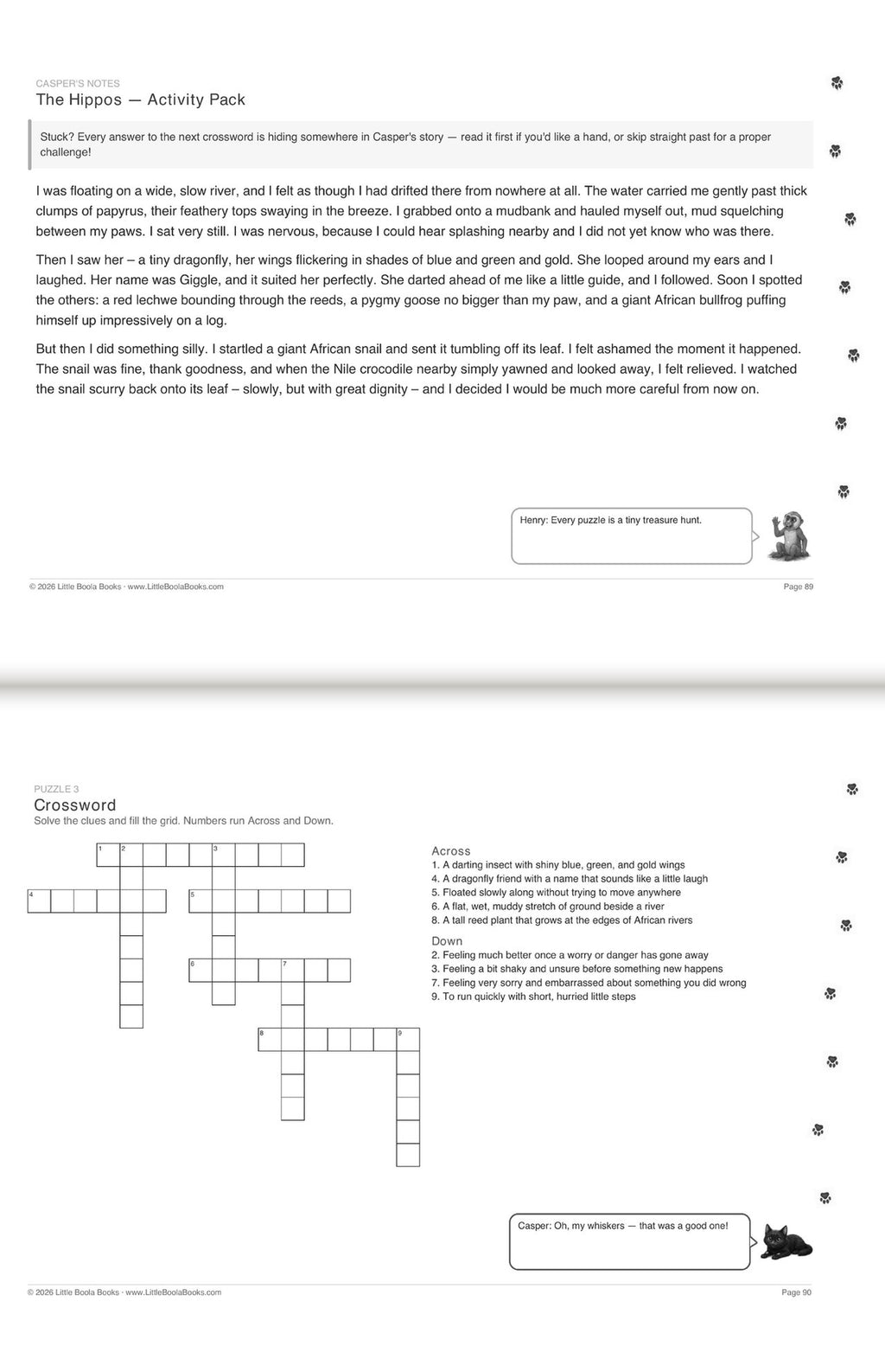 Inside Activity Book 9: The Hippos. Puzzles & Play: Casper's notes and a crossword