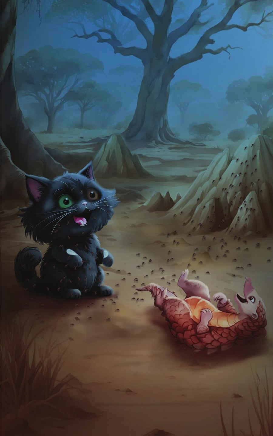 Casper, a little black cat with one green eye and one brown eye