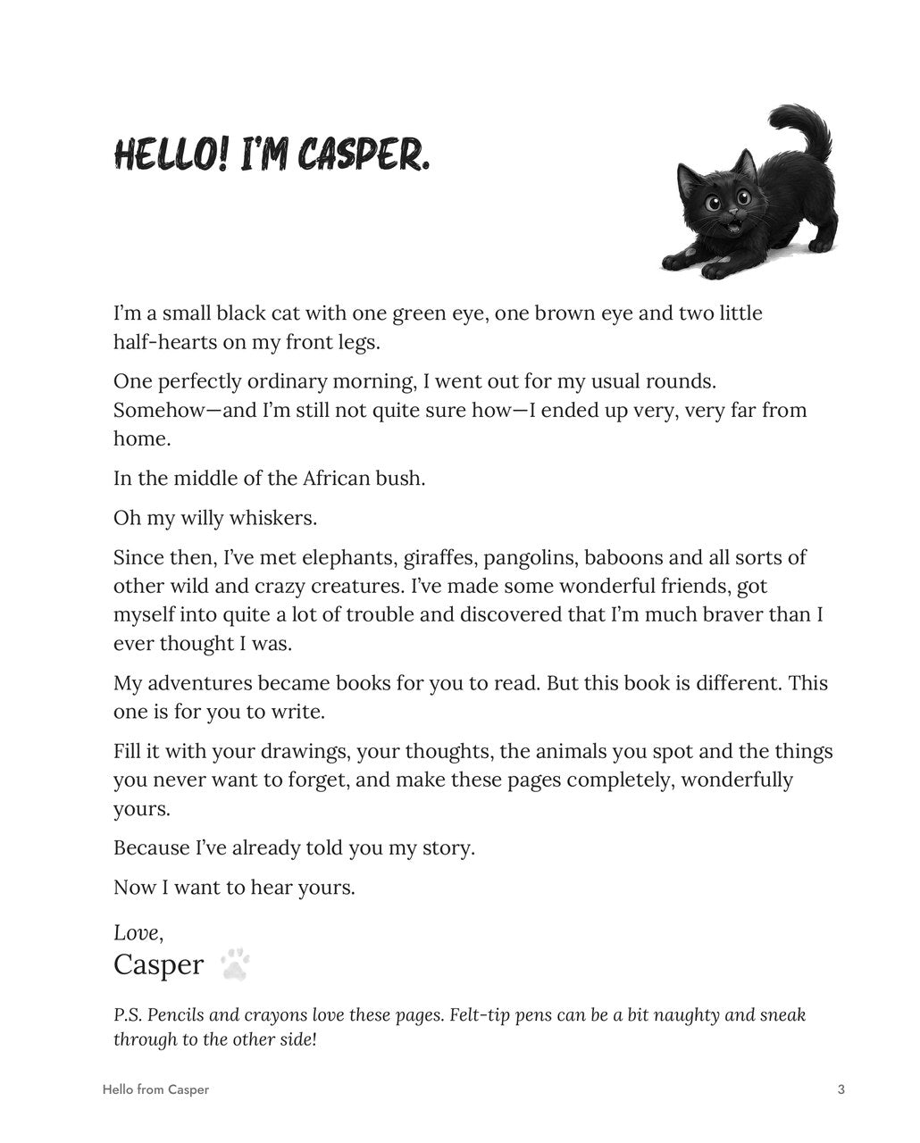Inside Casper's Adventure Journal: Hello! I'm Casper, Casper's letter to the young adventurer