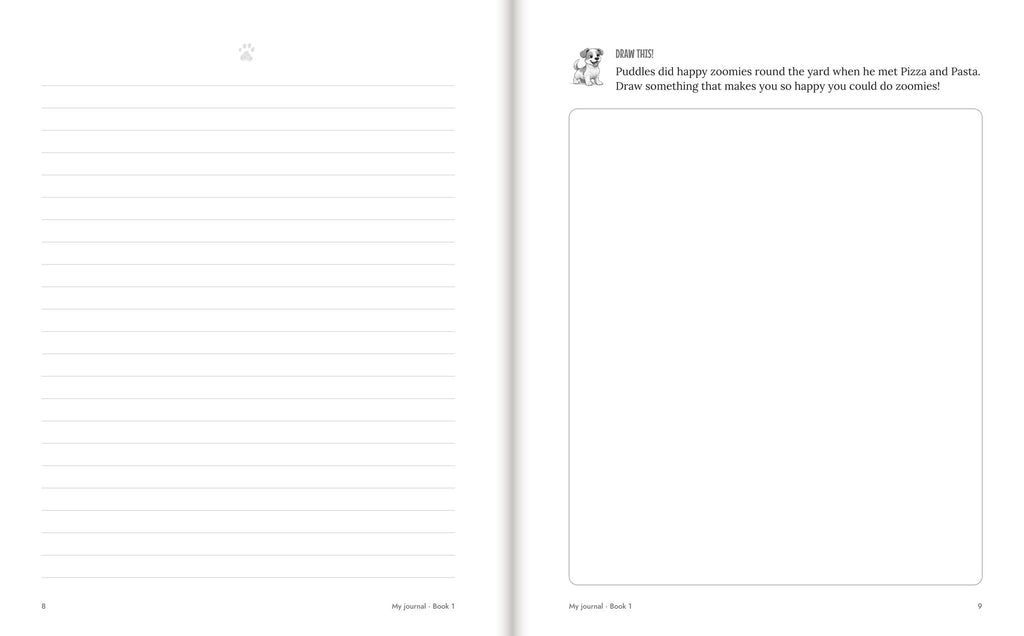 Inside Casper's Adventure Journal, Book 1: a quote from the story and a writing page