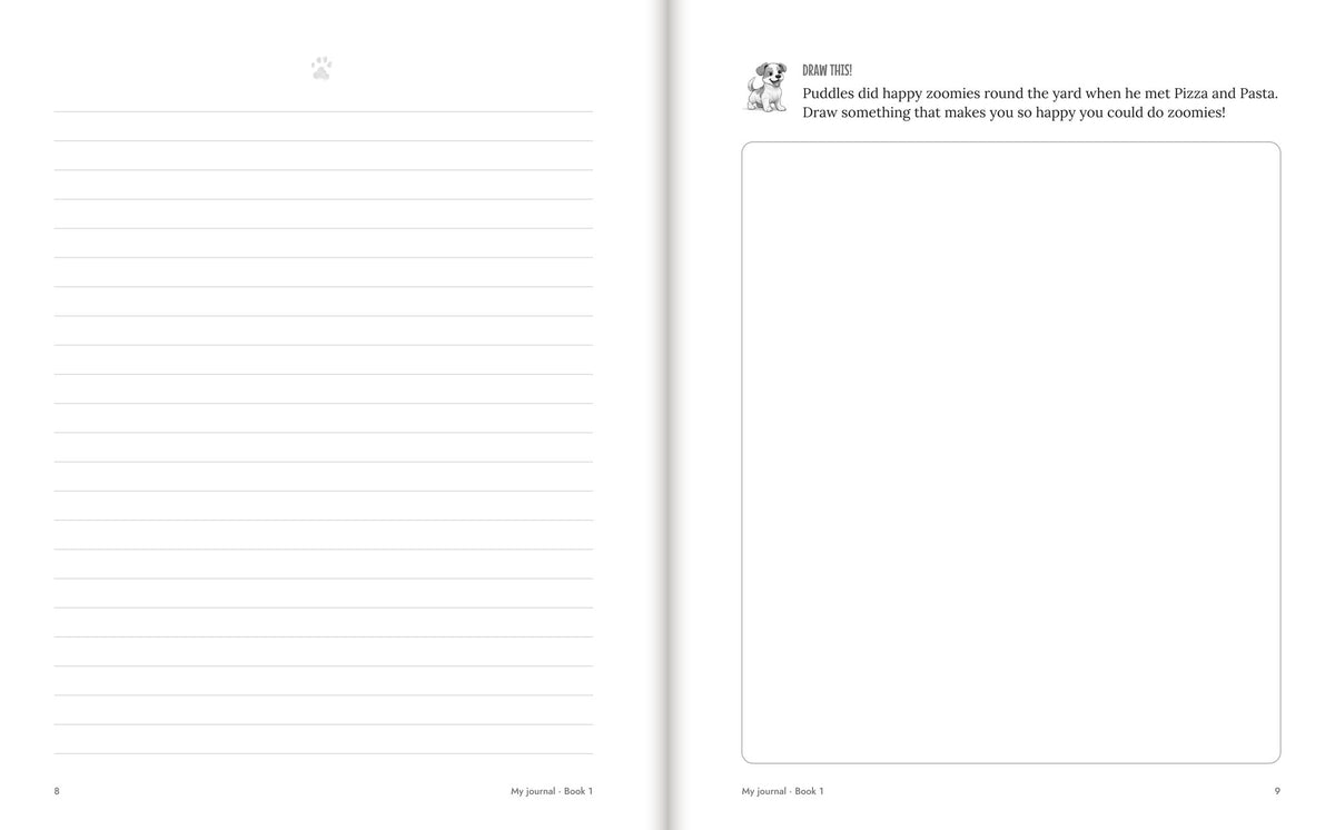 Inside Casper's Adventure Journal, Book 1: a quote from the story and a writing page