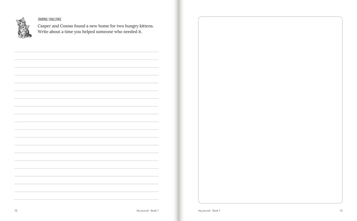 Inside Casper's Adventure Journal, Book 1: a journal challenge and a drawing page