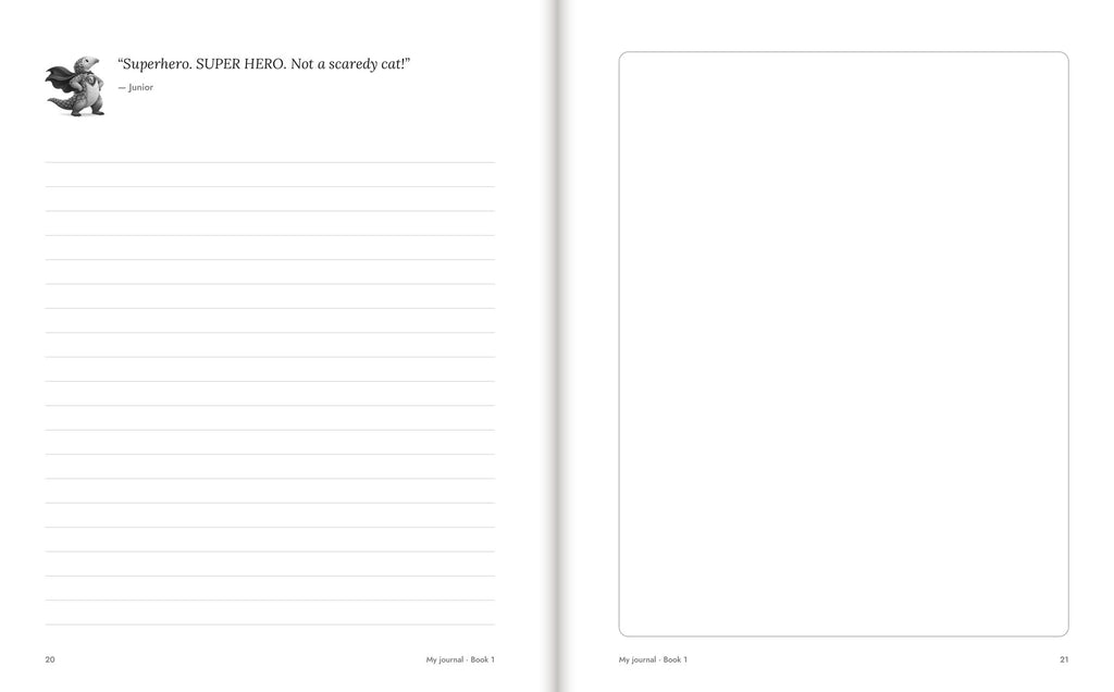 Inside Casper's Adventure Journal, Book 1: a quote from Junior and a drawing page