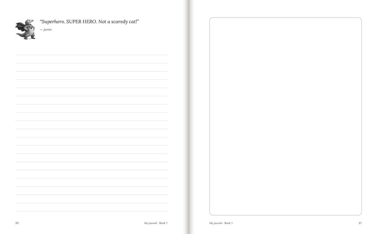 Inside Casper's Adventure Journal, Book 1: a quote from Junior and a drawing page