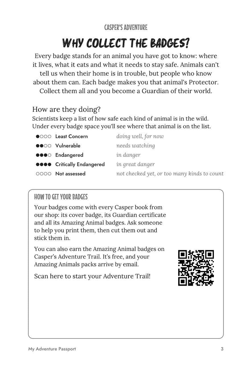 Inside Casper's Adventure Passport: Why collect the badges? How each animal is doing in the wild, and how to get your badges